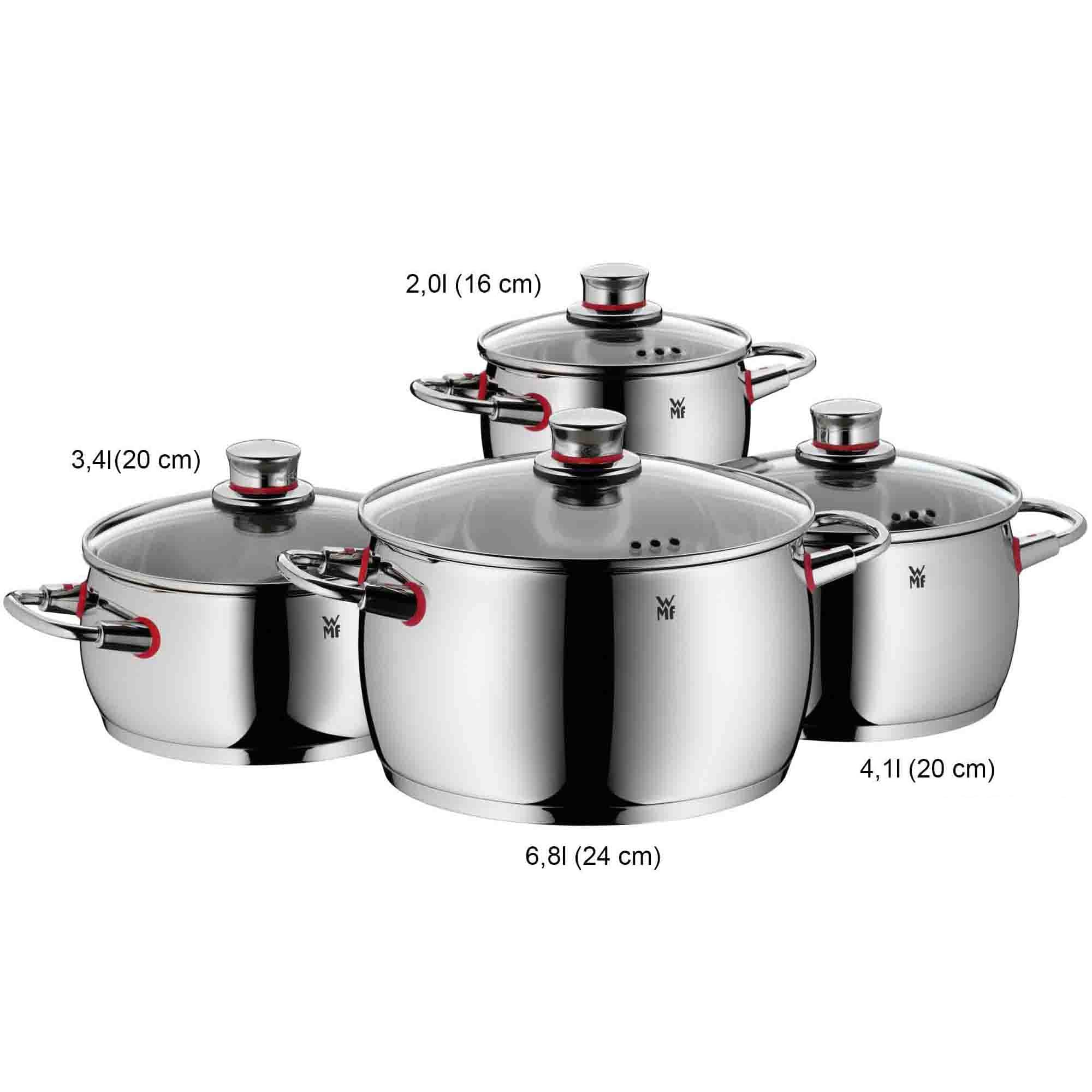 WMF cookware Set 4-Piece Quality One Vapor Hole Glass lid Cromargan Stainless Steel Brushed Suitable for All Stove Tops Includin